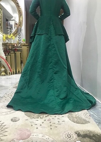 Yeşil İşlemeli Uzun Tesettür Kına Elbisesi - Görsel 4