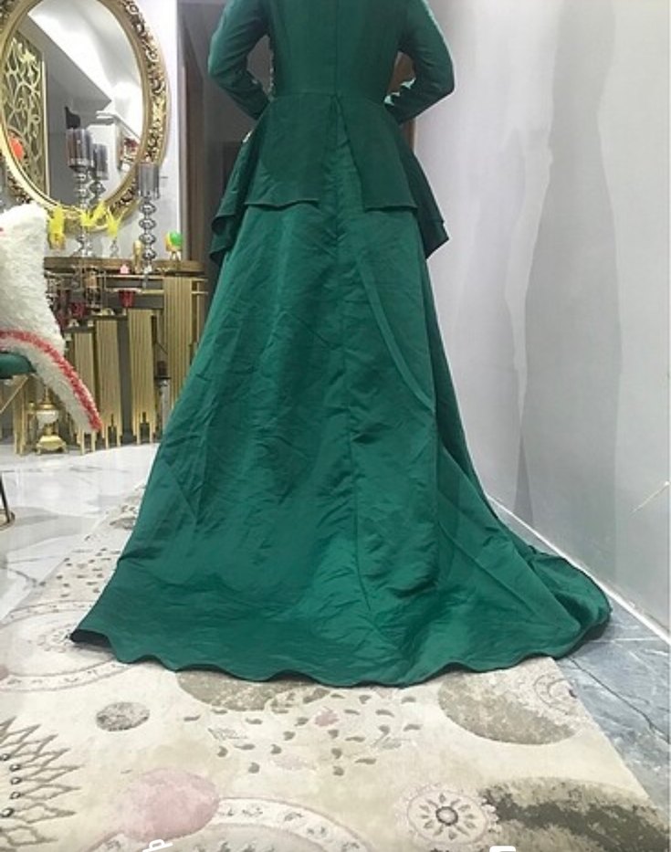 Yeşil İşlemeli Uzun Tesettür Kına Elbisesi - Görsel 4