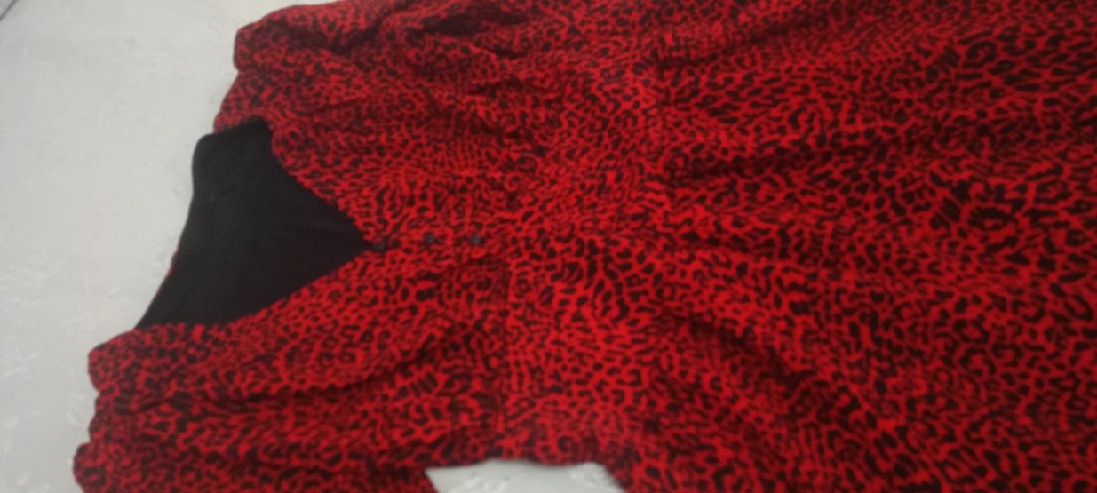 Kırmızı Desenli V Yaka Uzun Kollu Mini Elbise - Görsel 2