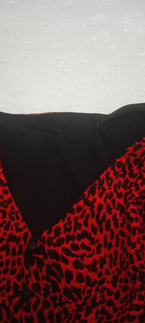 Kırmızı Desenli V Yaka Uzun Kollu Mini Elbise - Görsel 4