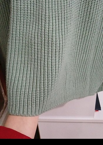 Gri V Yakalı Örgü Kadın Süveter - Görsel 2