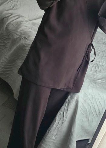 Kadın Kahverengi Midi Saten Takım - Görsel 3