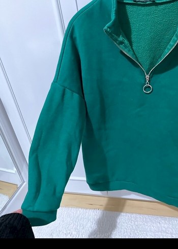 Yeşil Yarım Fermuarlı Yüksek Yakalı Sweatshirt - Görsel 3