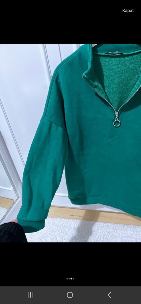 Yeşil Yarım Fermuarlı Yüksek Yakalı Sweatshirt - Görsel 3