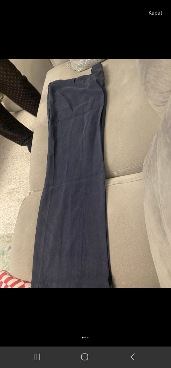 Lacivert Kadın Kemerli Denim Kumaş Pantolon - Görsel 3