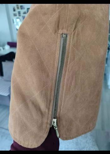 Bej Süet Düğmeli Kadın Yelek - Görsel 4