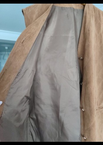 Bej Süet Düğmeli Kadın Yelek - Görsel 5