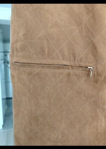 Bej Süet Düğmeli Kadın Yelek - Görsel 3