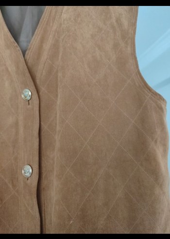 Bej Süet Düğmeli Kadın Yelek - Görsel 2