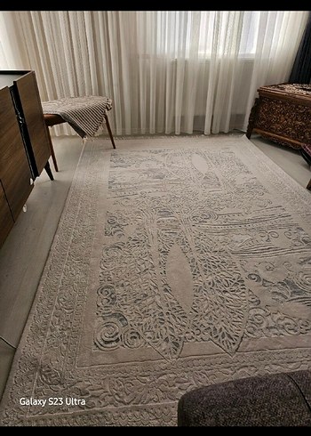 Nakışlı Modern Klasik beyaz Gri Halı - Görsel 4