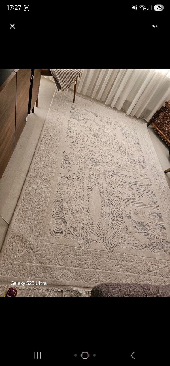 Nakışlı Modern Klasik beyaz Gri Halı - Görsel 3