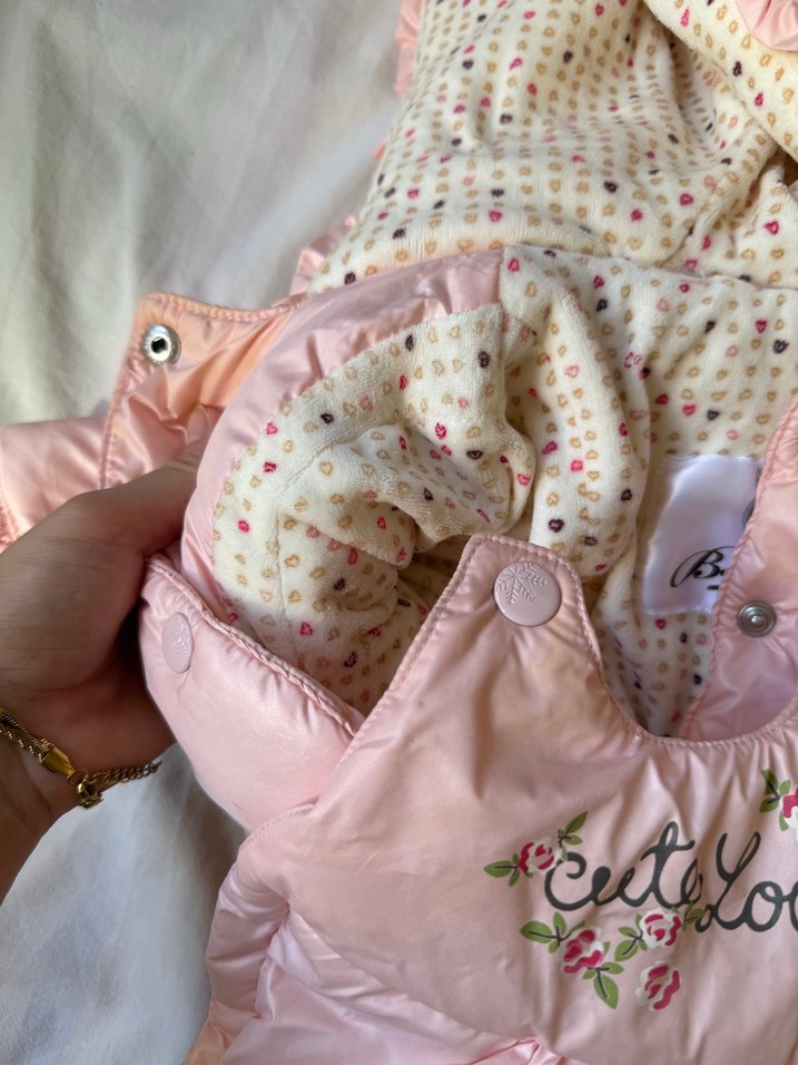 Pembe Nakışlı Kız Bebek Mont Tulum - Görsel 3