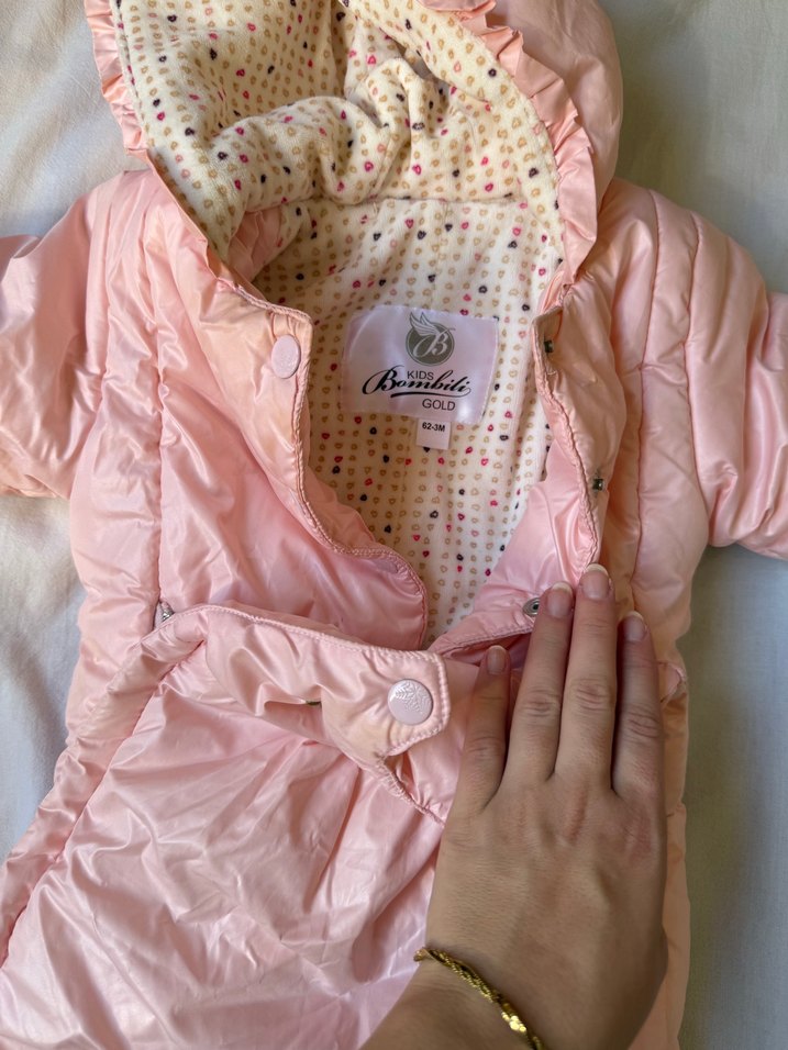Pembe Nakışlı Kız Bebek Mont Tulum - Görsel 2