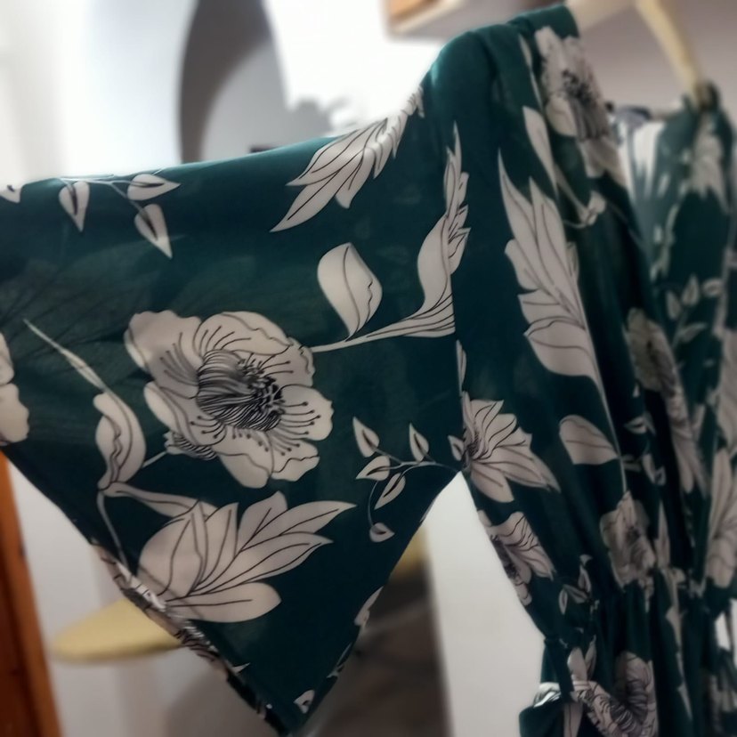 Yeşil Bohem Uzun Elbise V Yakalı - Görsel 3