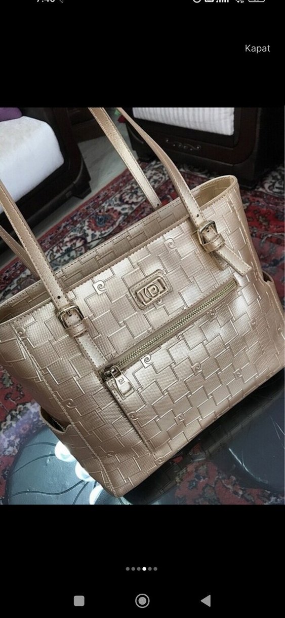 Bej Parlak Yılan Derisi Desenli Deri Kadın Çantası - Görsel 4