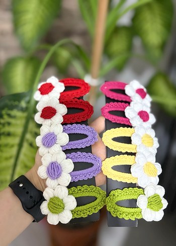 Renkli Örgü Çiçekli Çocuk Toka - Görsel 2