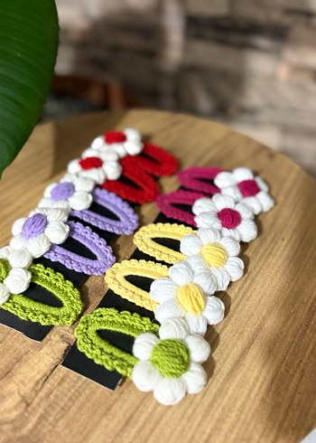 Renkli Örgü Çiçekli Çocuk Toka - Görsel 3