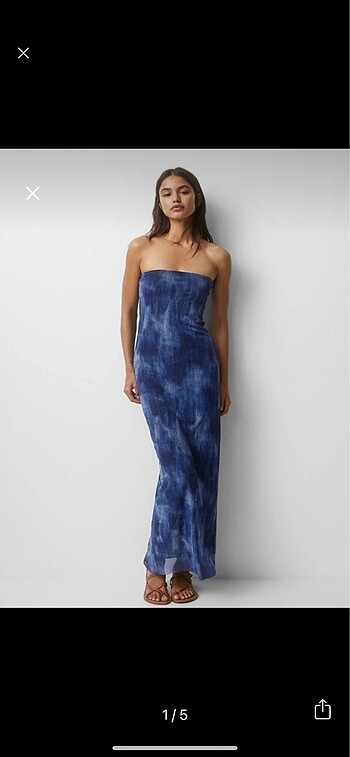 Pull & bear yırtmaçlı straplez elbise - Görsel 5