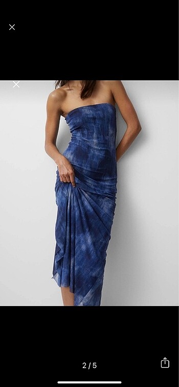 Pull & bear yırtmaçlı straplez elbise - Görsel 4