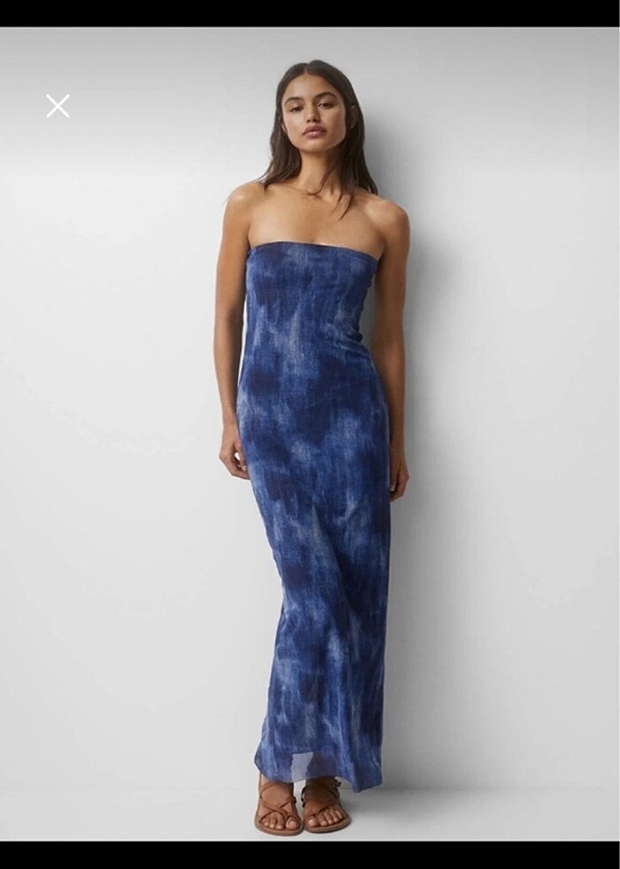 Pull & bear yırtmaçlı straplez elbise - Görsel 5