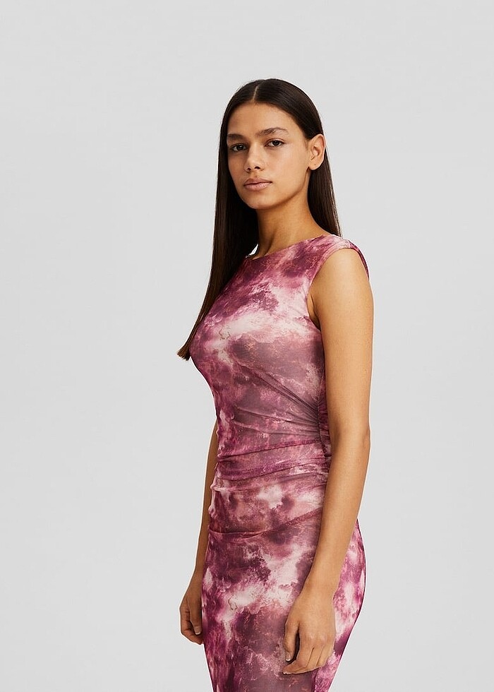 Bershka tül desenli midi elbise - Görsel 2