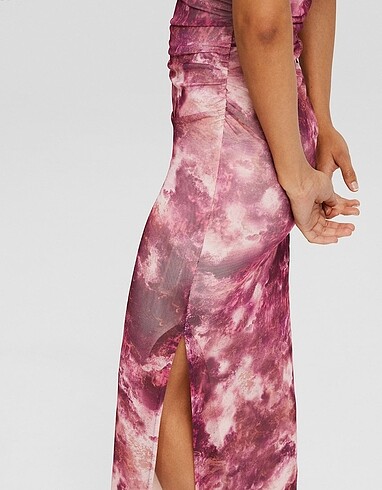 Bershka tül desenli midi elbise - Görsel 4