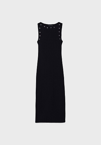 Stradivarius kuşgözü detaylı midi elbise - Görsel 5