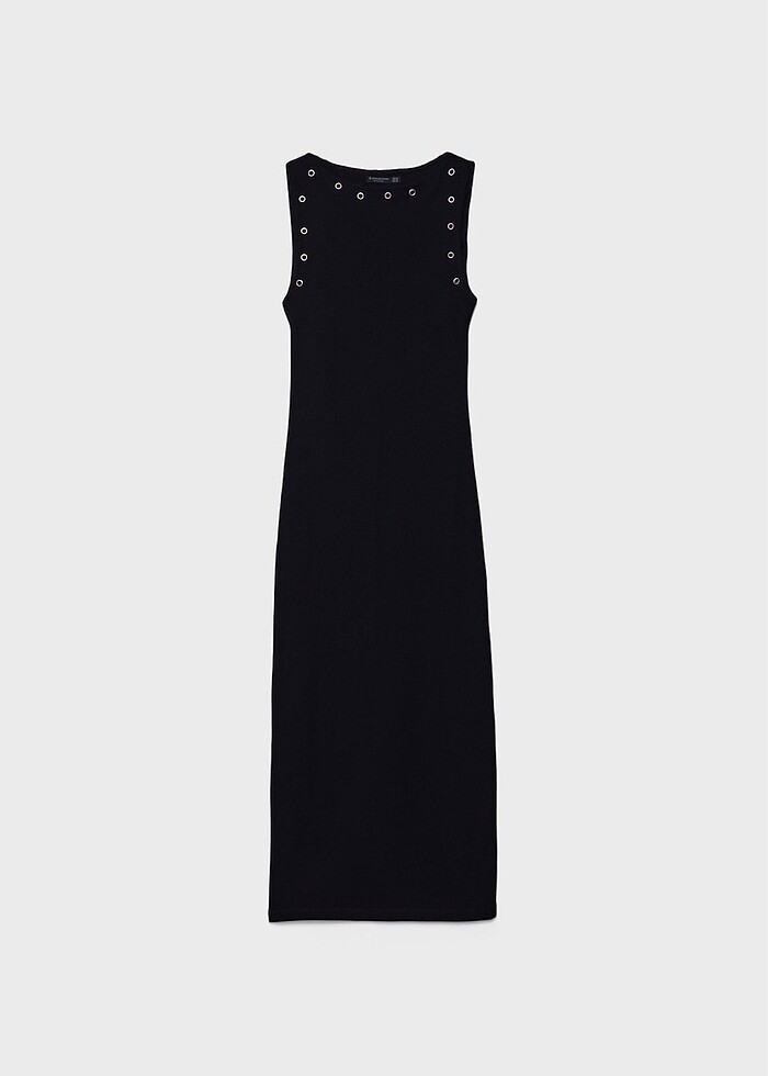 Stradivarius kuşgözü detaylı midi elbise - Görsel 5