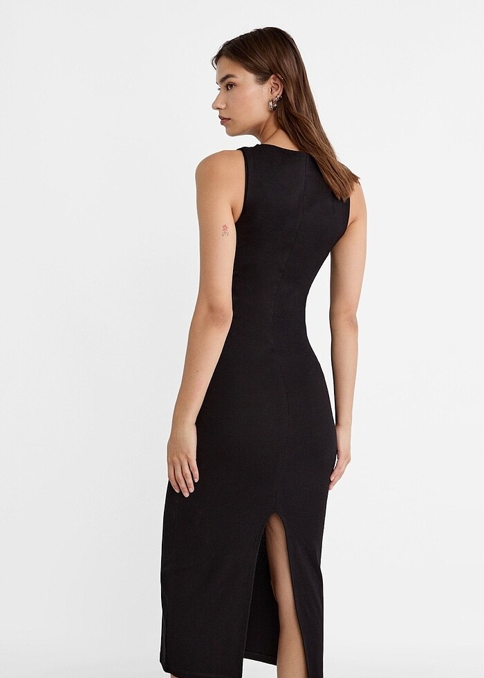 Stradivarius kuşgözü detaylı midi elbise - Görsel 2