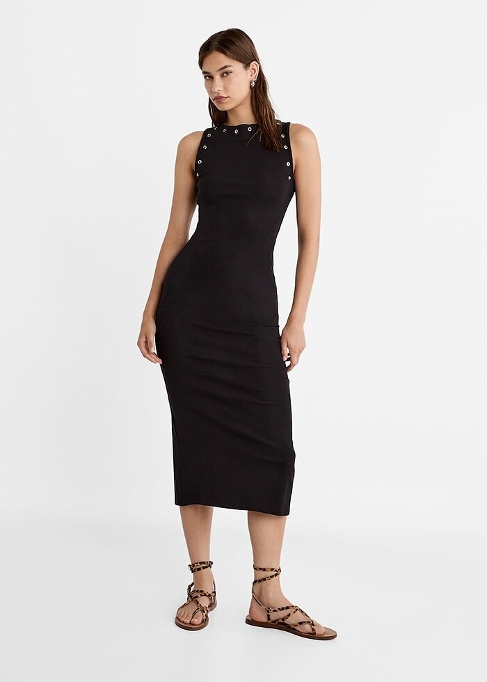 Stradivarius kuşgözü detaylı midi elbise - Görsel 3