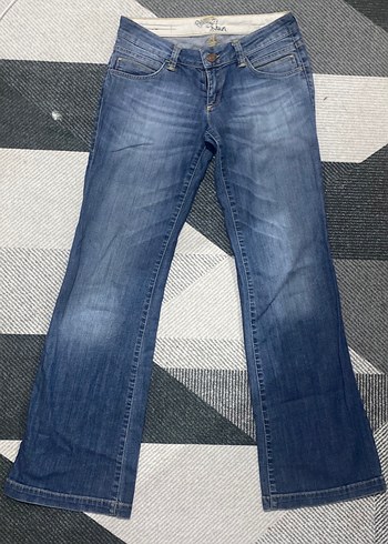 Mavi ispanyol paça düşük bel vintage pantolon
