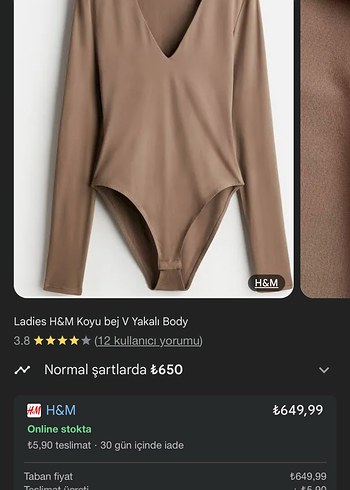H&M Koyu Bej V Yaka Uzun Kollu Body
