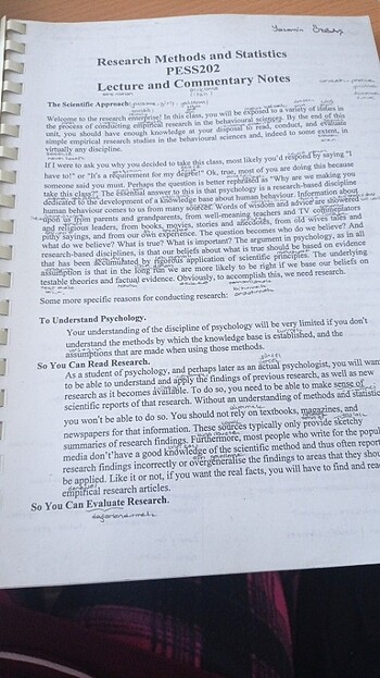 Research Methods And Statistics Pess 202 Lecture and Commentary