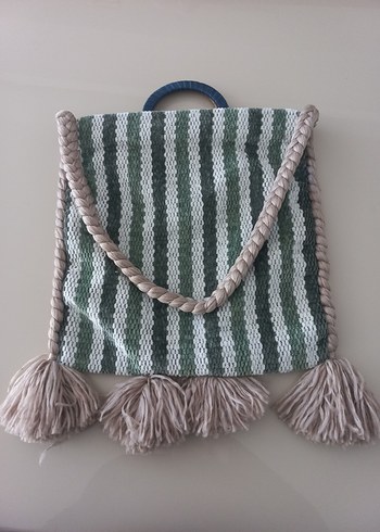 Nakışlı Püsküllü Örgü Bohem Kadın Çanta - Görsel 3