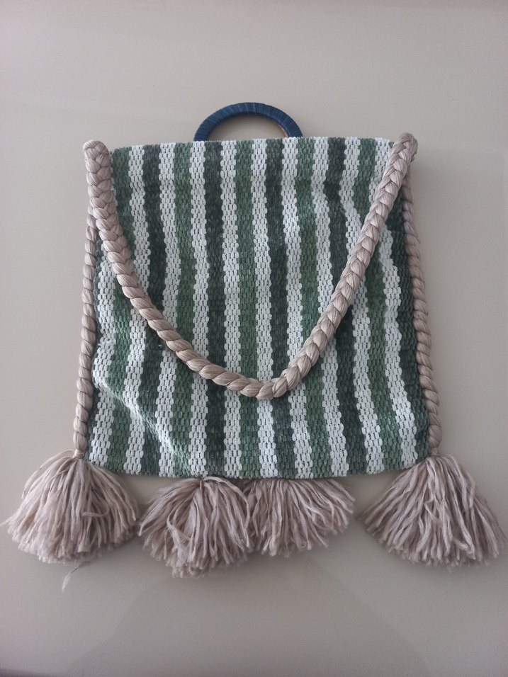 Nakışlı Püsküllü Örgü Bohem Kadın Çanta - Görsel 3