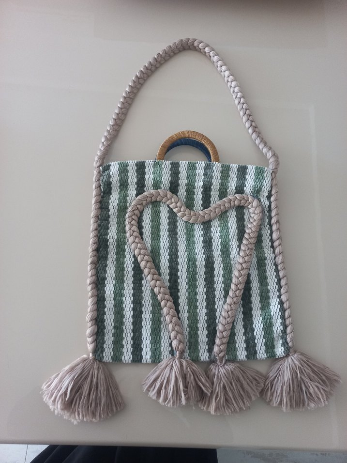 Nakışlı Püsküllü Örgü Bohem Kadın Çanta - Görsel 2