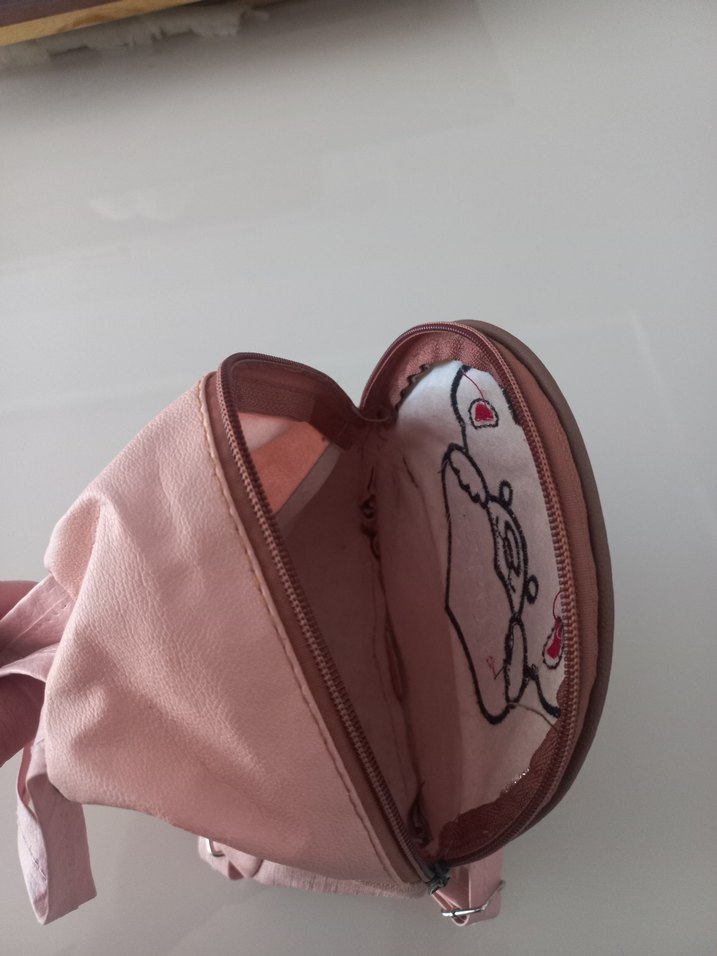 Pembe Süet Ayıcık Desenli Kadın Sırt Çantası - Görsel 3