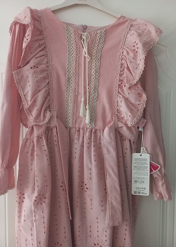 Pembe Bohem Nakışlı Kız Elbisesi - Görsel 2