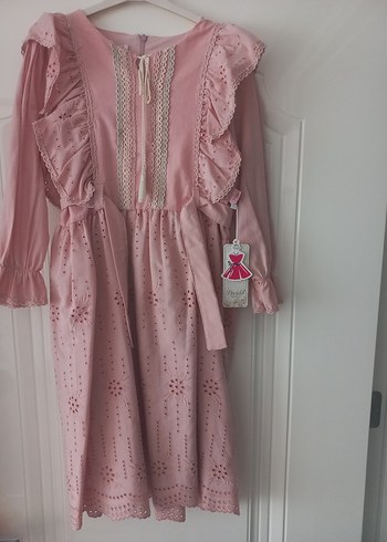 Pembe Bohem Nakışlı Kız Elbisesi - Görsel 4