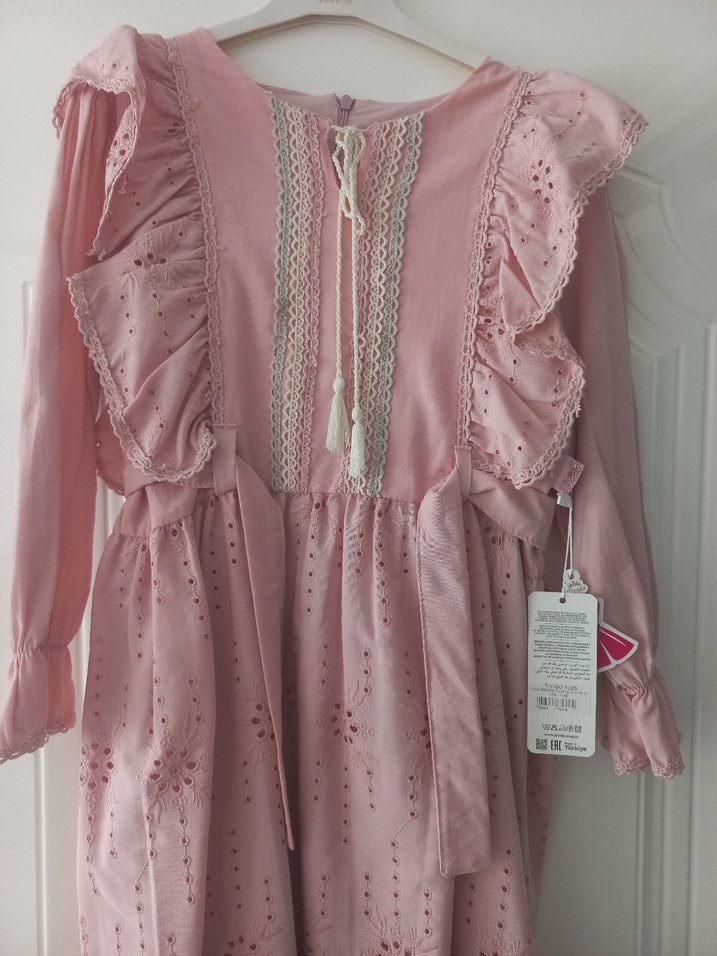 Pembe Bohem Nakışlı Kız Elbisesi - Görsel 2