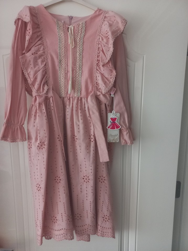 Pembe Bohem Nakışlı Kız Elbisesi - Görsel 4