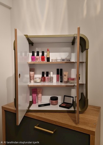 Parlak Gold renkli mdf Makyaj ve Aksesuar dolabı - Görsel 2