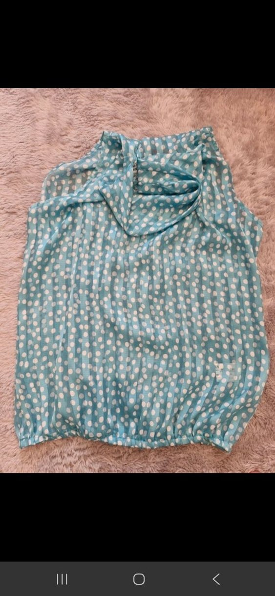 Puantiyeli Turkuaz Dökümlü Sıfır Kol Gömlek - Görsel 3
