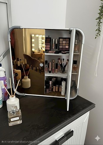 Ikea Pleksili 40*40 ölçülü mdf kasalı makyaj dolabı gri köşeli