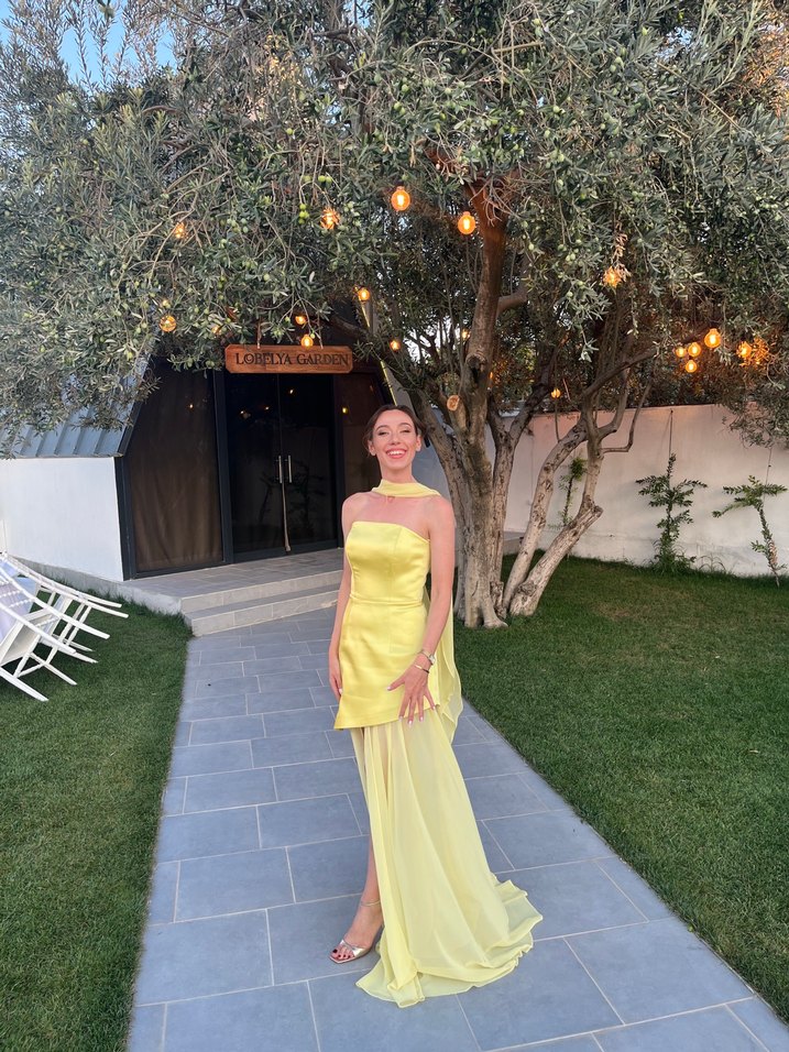 Sarı Uzun Straplez Kadın  Elbise DCEY marka - Görsel 2