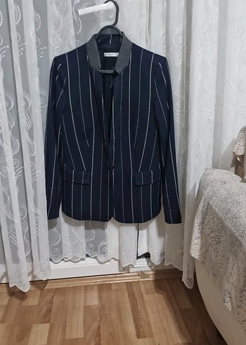 Düğmeli Çizgili Mini Kadın Blazer