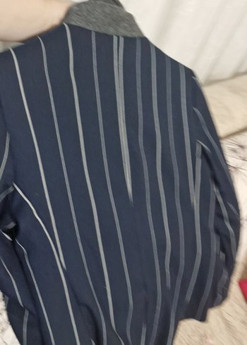 38 Beden mavi Renk Düğmeli Çizgili Mini Kadın Blazer