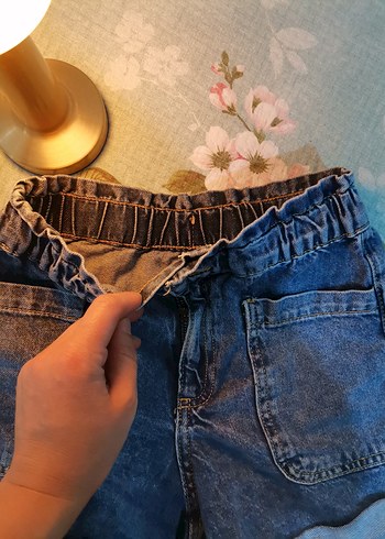LC Waikiki Düğmeli Gri Batik Desenli kızcocuk Kot Şort