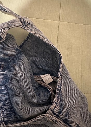 5 Yaş Beden mavi Renk Kızlar İçin Gri Batik Desenli Rahat Denim Tulum