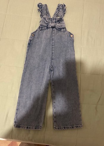 Kızlar İçin Gri Batik Desenli Rahat Denim Tulum